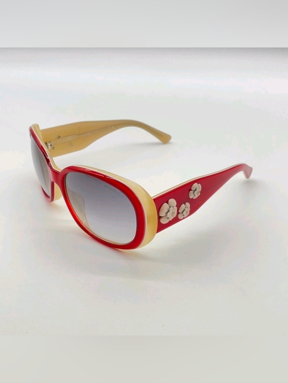 Authentic Chanel 5113 c.970/11 Camellia Red Beige Sunglasses W/Case - Picture 6 of 16